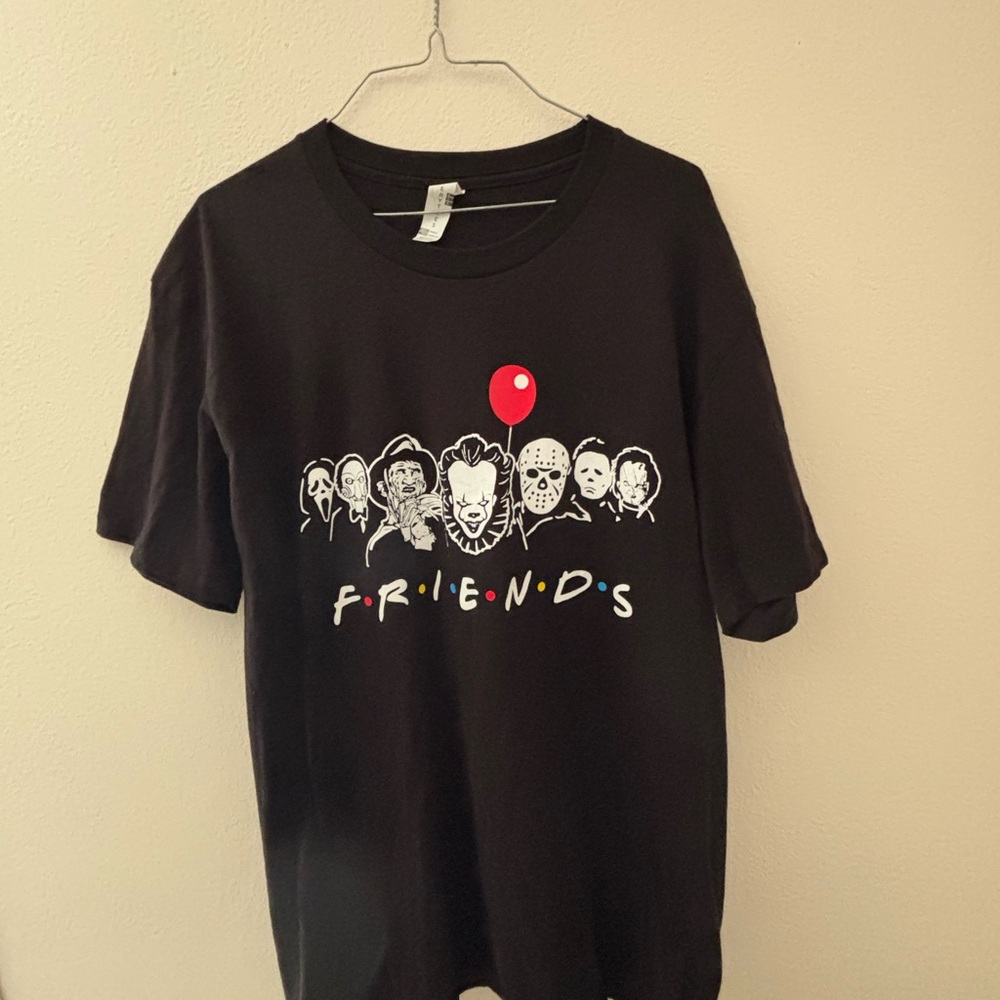 Black Graphic T-Shirt with Horror Characters